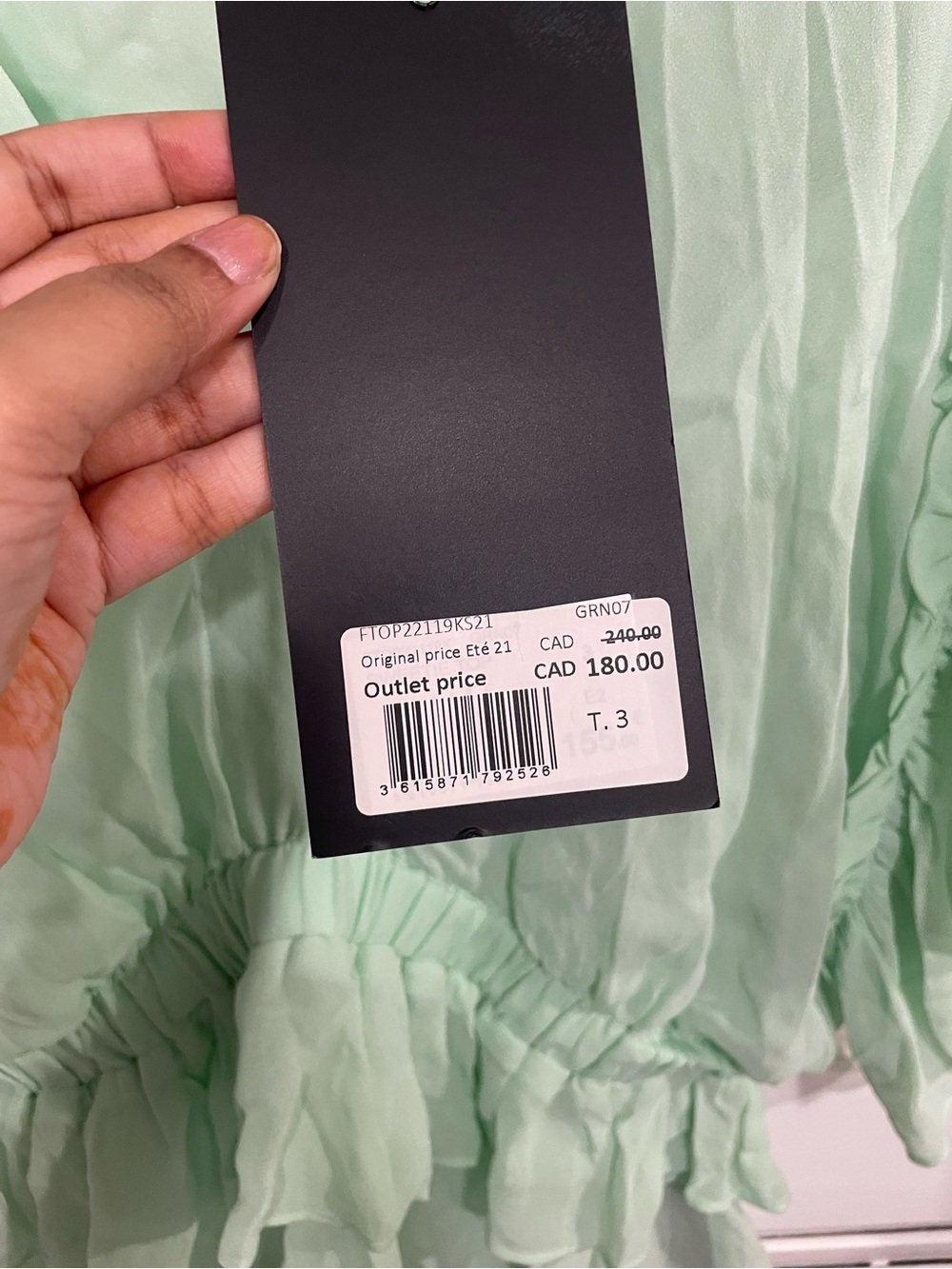 The Kooples Sheer Ruffle V-Neck Blouse in Mint Green size 3(fr large) - Picture 5 of 10